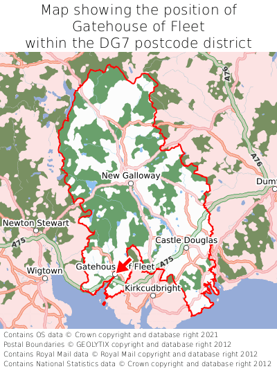 Map showing location of Gatehouse of Fleet within DG7