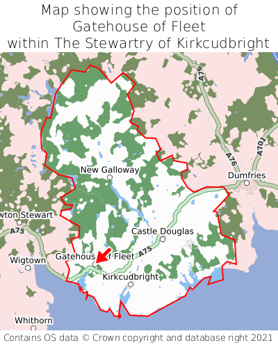 Map showing location of Gatehouse of Fleet within The Stewartry of Kirkcudbright