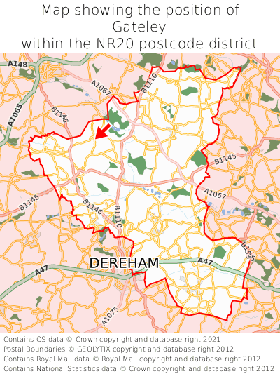 Map showing location of Gateley within NR20