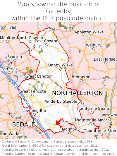 Map showing location of Gatenby within DL7