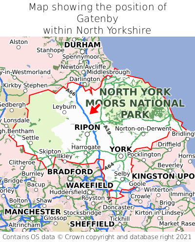 Map showing location of Gatenby within North Yorkshire
