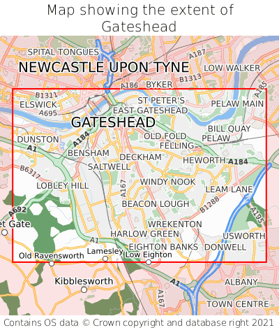 Map showing extent of Gateshead as bounding box