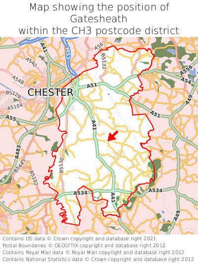 Map showing location of Gatesheath within CH3