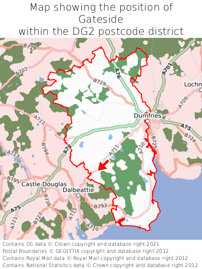 Map showing location of Gateside within DG2