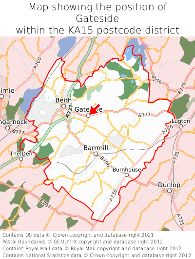 Map showing location of Gateside within KA15