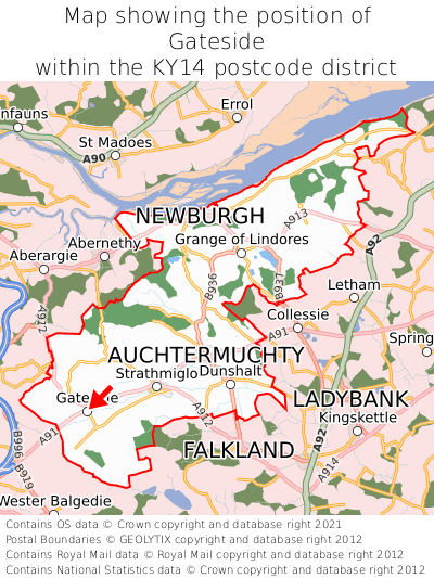 Map showing location of Gateside within KY14