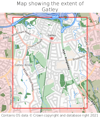 Map showing extent of Gatley as bounding box
