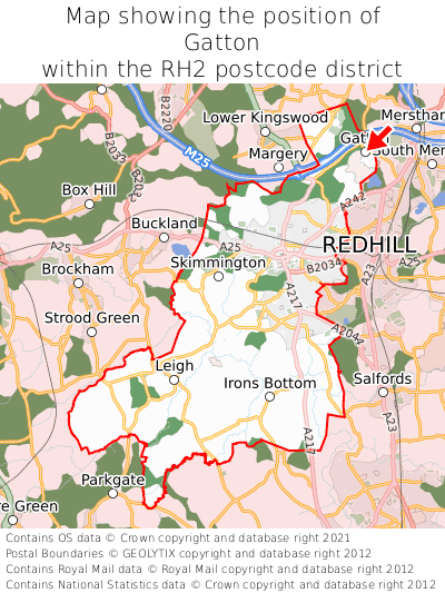 Map showing location of Gatton within RH2