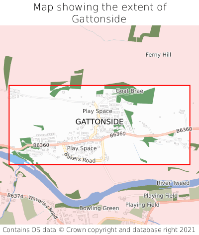 Map showing extent of Gattonside as bounding box