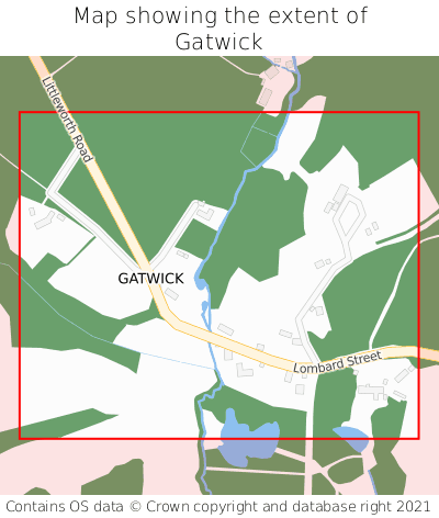 Map showing extent of Gatwick as bounding box