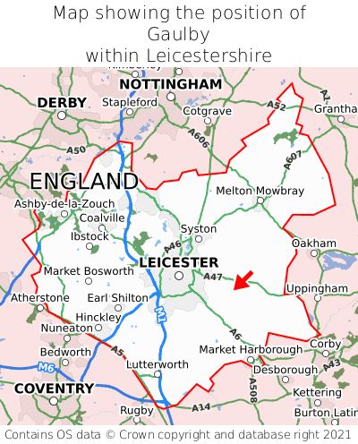 Map showing location of Gaulby within Leicestershire