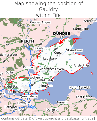 Map showing location of Gauldry within Fife