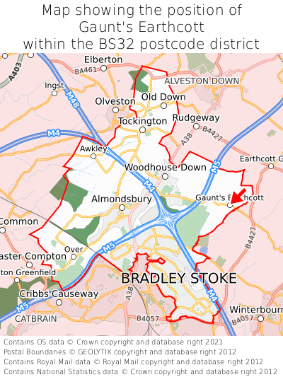 Map showing location of Gaunt's Earthcott within BS32