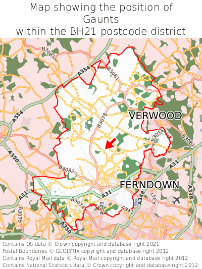 Map showing location of Gaunts within BH21