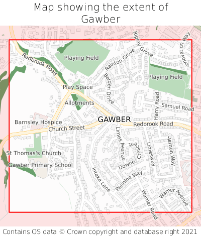 Map showing extent of Gawber as bounding box