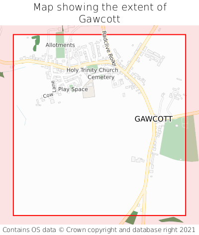 Map showing extent of Gawcott as bounding box
