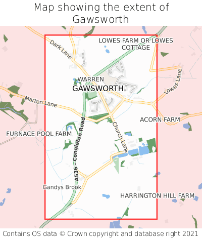Map showing extent of Gawsworth as bounding box