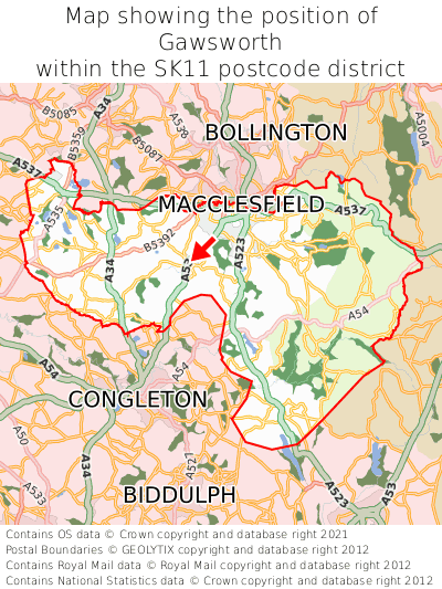 Map showing location of Gawsworth within SK11