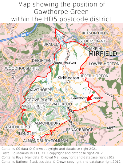 Map showing location of Gawthorpe Green within HD5
