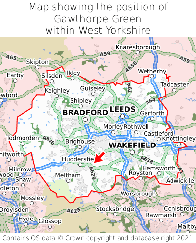 Map showing location of Gawthorpe Green within West Yorkshire