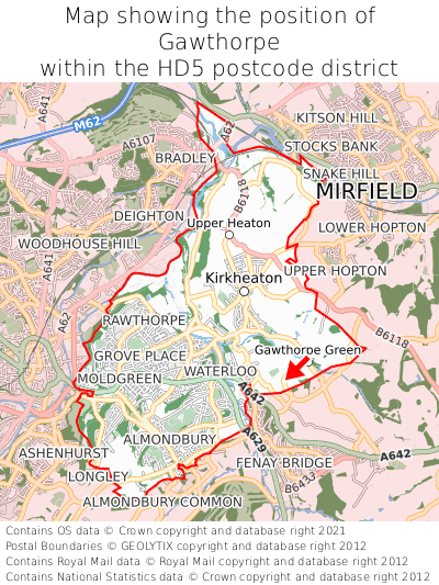 Map showing location of Gawthorpe within HD5