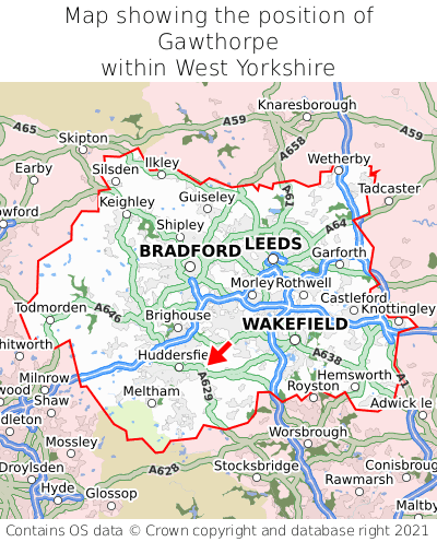Map showing location of Gawthorpe within West Yorkshire