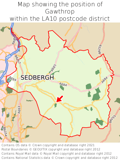 Map showing location of Gawthrop within LA10