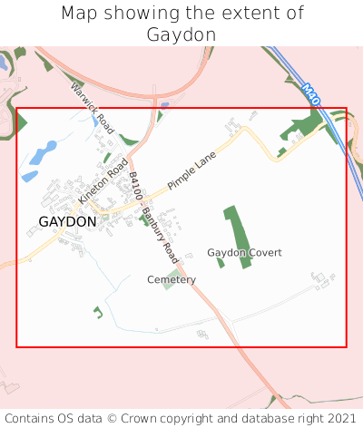 Map showing extent of Gaydon as bounding box