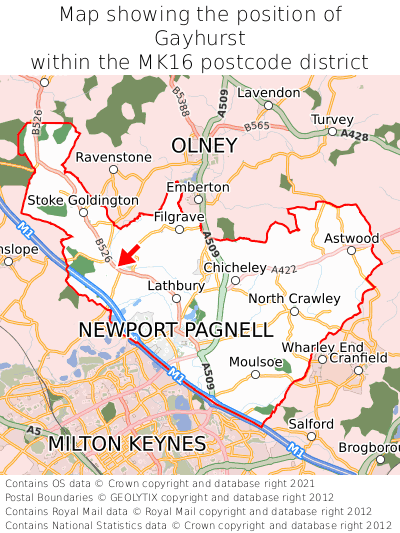 Map showing location of Gayhurst within MK16