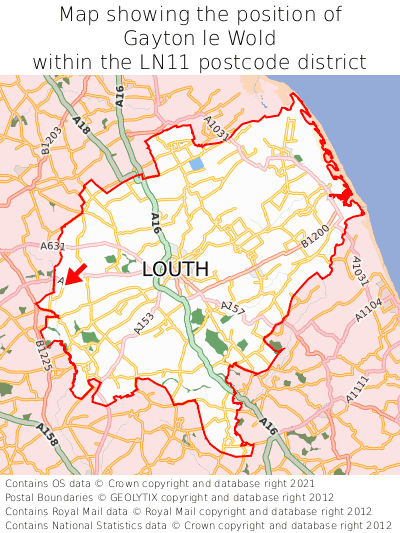 Map showing location of Gayton le Wold within LN11