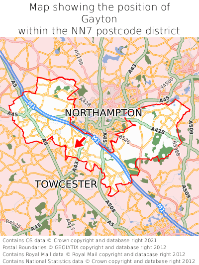 Map showing location of Gayton within NN7