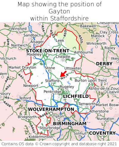 Map showing location of Gayton within Staffordshire