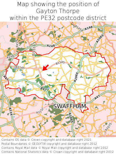 Map showing location of Gayton Thorpe within PE32