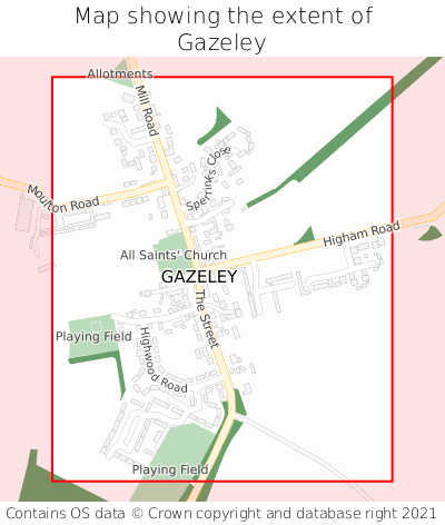 Map showing extent of Gazeley as bounding box
