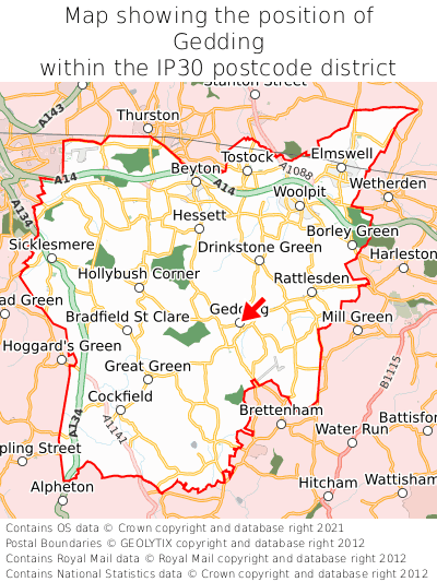 Map showing location of Gedding within IP30