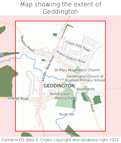 Map showing extent of Geddington as bounding box
