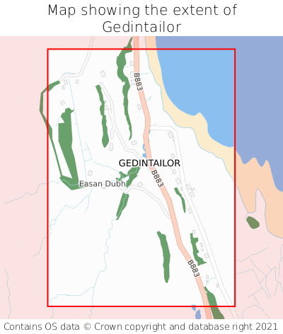 Map showing extent of Gedintailor as bounding box