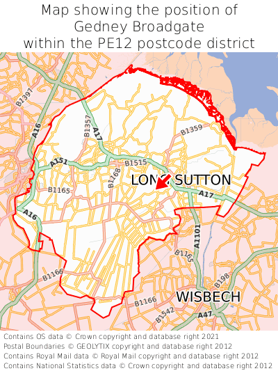 Map showing location of Gedney Broadgate within PE12