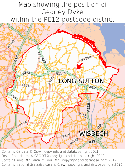Map showing location of Gedney Dyke within PE12