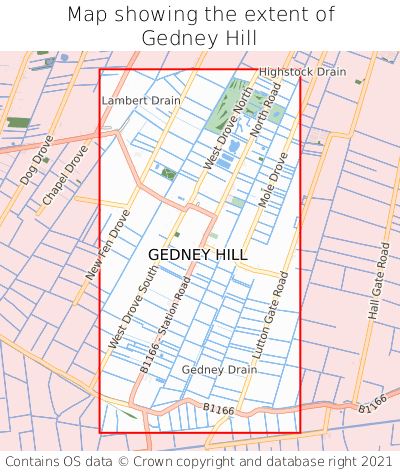 Map showing extent of Gedney Hill as bounding box