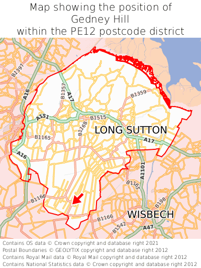 Map showing location of Gedney Hill within PE12