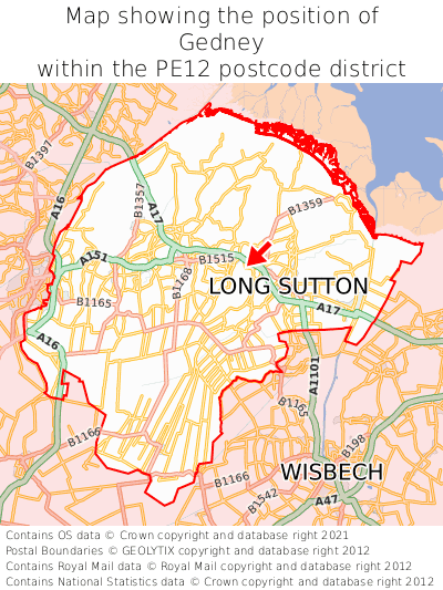 Map showing location of Gedney within PE12