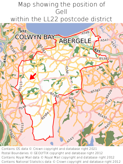 Map showing location of Gell within LL22