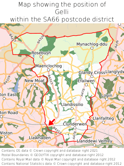 Map showing location of Gelli within SA66