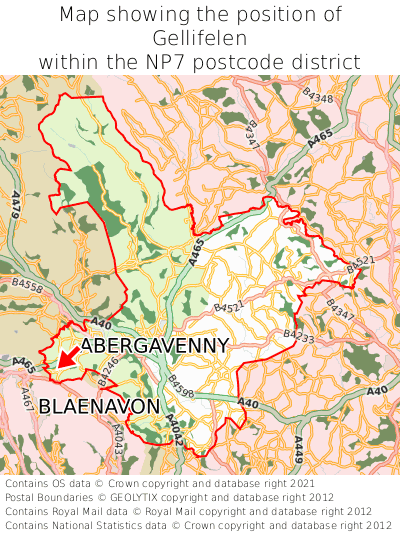 Map showing location of Gellifelen within NP7
