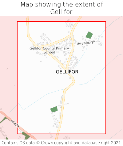Map showing extent of Gellifor as bounding box