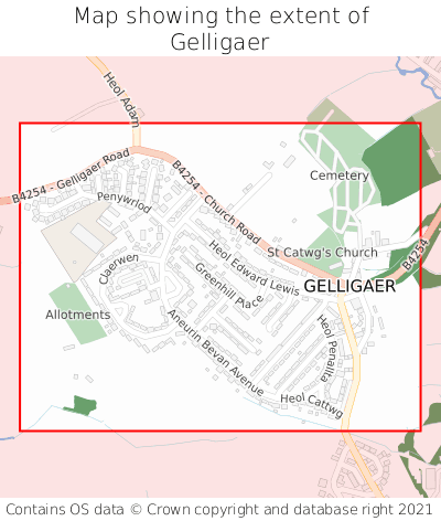 Map showing extent of Gelligaer as bounding box