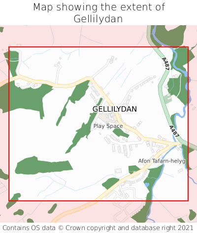 Map showing extent of Gellilydan as bounding box