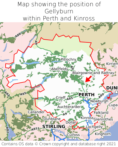 Map showing location of Gellyburn within Perth and Kinross