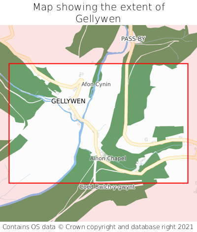 Map showing extent of Gellywen as bounding box